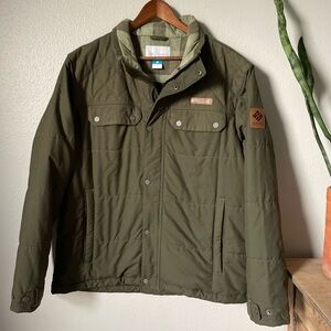 Columbia Quilted Mens Flannel Lined Jacket Green Large